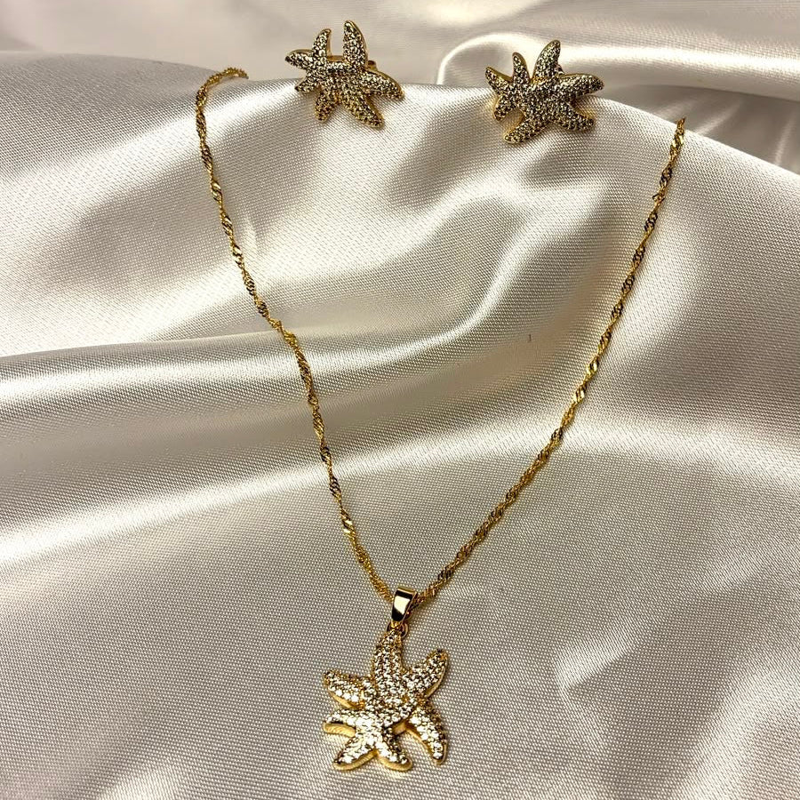 Set Stella Marina laminado en oro 14K