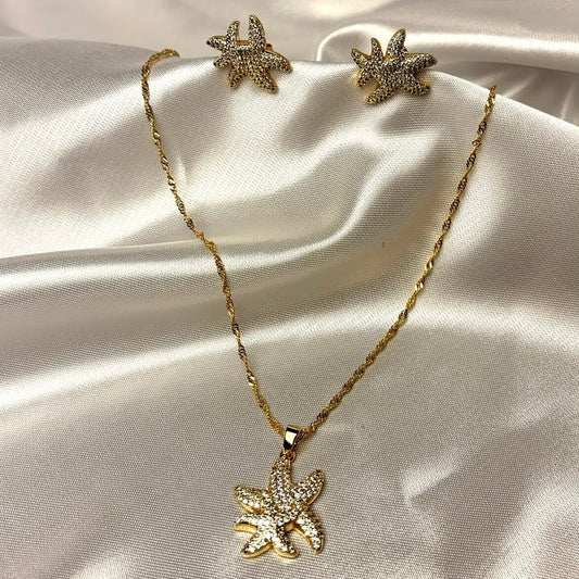 Set Stella Marina laminado en oro 14K